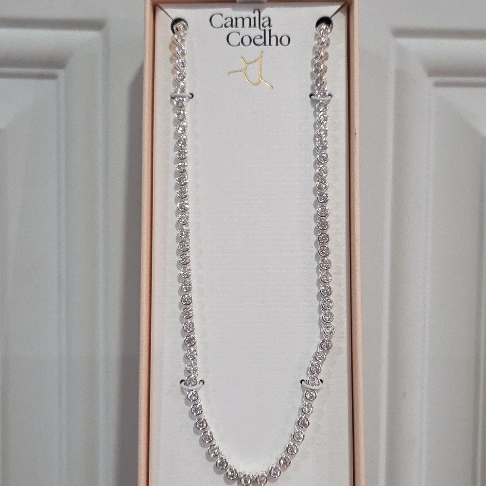 💎▪️ Camila Coelho▪️ Beautiful  Silver Tone Cubiz Zirconia 15in  Necklace